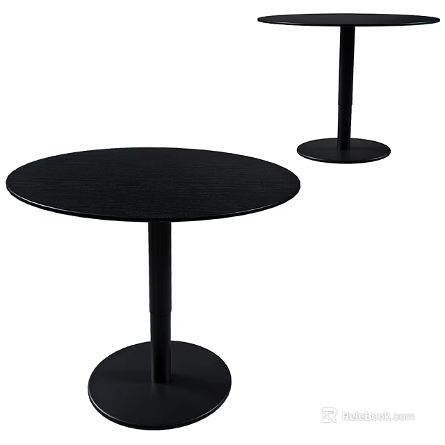 Two Modern Round Black Dining Tables with Sleek Pedestal Bases and Smooth Tabletops 3d model 