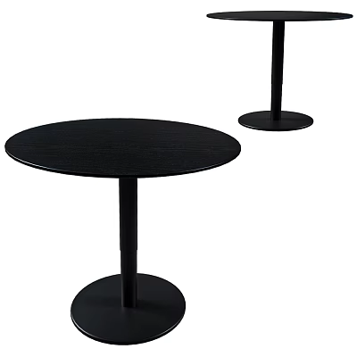 Two Modern Round Black Dining Tables with Sleek Pedestal Bases and Smooth Tabletops 3d model