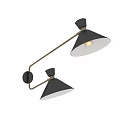 Modern Black Shade Wall Lamp With Brass Metal Arm And Geometric Design Structure