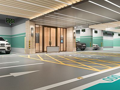 Modern Parking Underground Parking Lot Elevator Garage Underground Garage Parking Space Traffic Signs Car model