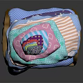 Colorful Stacked Hats With Star Moon Striped Patterns On Wooden Shelf Dark Background