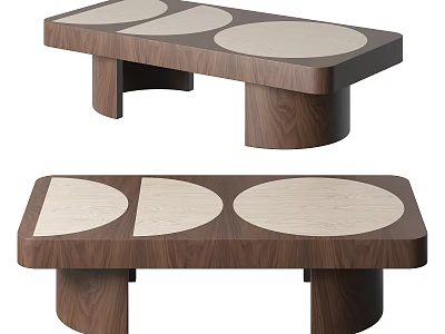 Modern Geometric Coffee Table With Wooden Frame And Light Round Tabletop 3d model