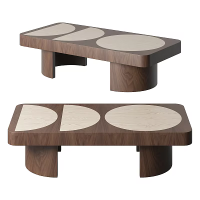 Modern Geometric Coffee Table With Wooden Frame And Light Round Tabletop 3d model