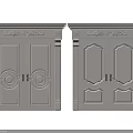 White Classical Double Doors With Ornate Carvings And Decorative Columns 3d model