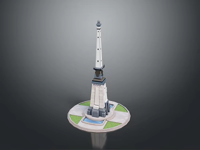Detailed Model Tower With Circular Base Green Area And Water Feature 3d model