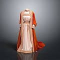 Elegant Traditional Dress With Orange Cape And Cream Embroidered Trim On Gray Background Mannequin