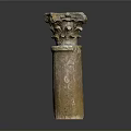 Ancient Stone Sculpture Carving of Decorative Column Capital with Intricate Floral Patterns and Cylindrical Base