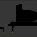 Black Grand Piano Furniture With Open Lid And Matching Wooden Bench
