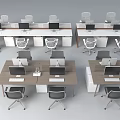 Modern Office Desk Setup With Multiple Workstations Computers And Ergonomic Chairs 3d model