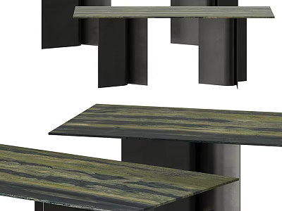 Elegant Modern Dining Table With Sleek Wooden Top And Black Metal Legs 3d model