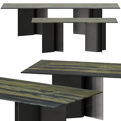 Elegant Modern Dining Table With Sleek Wooden Top And Black Metal Legs 3d model