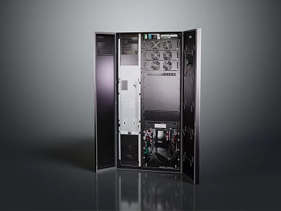 Modern Storage Cabinet With Open Doors Black Finish Interior Shelves And Organized Storage 3d model