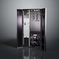 Modern Storage Cabinet With Open Doors Black Finish Interior Shelves And Organized Storage