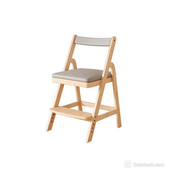 Wooden Children's Chair With Gray Padded Seat Two Step Structure Simple Modern Design 3d model 
