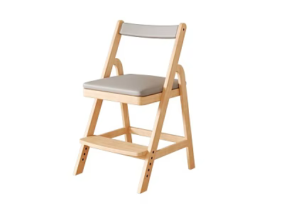 Wooden Children's Chair With Gray Padded Seat Two Step Structure Simple Modern Design 3d model