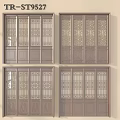 Four Panel Traditional Chinese Wooden Carved Screens With Intricate Patterns