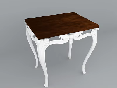 Elegant Decorative Table With Brown Wooden Top And White Carved Legs 3d model