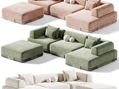 Modern Sectional Sofa With Various Colors Cushions And Ottoman For Living Room 3d model