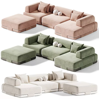 Modern Sectional Sofa With Various Colors Cushions And Ottoman For Living Room 3d model