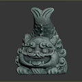 Green Mythical Beast Sculpture With Lion Like Figure And Fish Decoration On Top