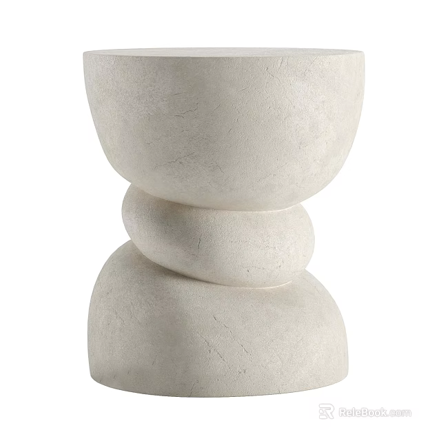 White Textured Stacked Sculptural Side Table For Modern Living Room Decor 3d model 