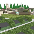 Formal Garden Landscape With Trimmed Hedges Fountain And Stone Pathways