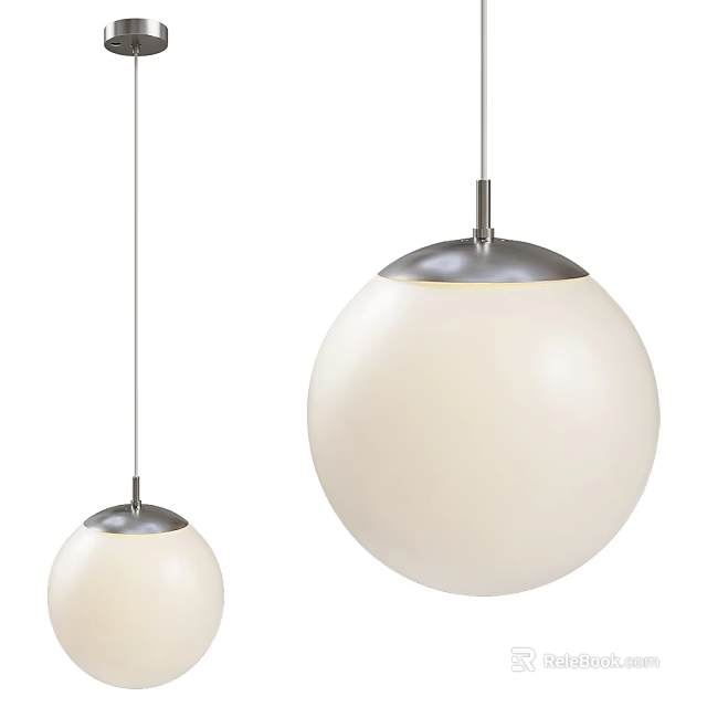 Modern Pendant Lights With Two Different Sizes White Spherical Shades And Silver Tops 3d model 