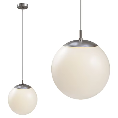 Modern Pendant Lights With Two Different Sizes White Spherical Shades And Silver Tops 3d model