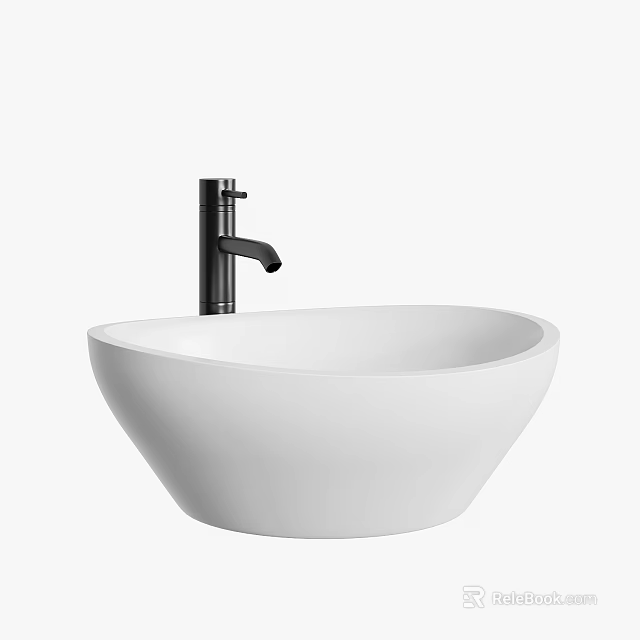 Modern White Above Counter Washbasin With Sleek Black Faucet Design 3d model 