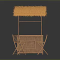 Outdoor Wooden Bar Set With Thatched Roof And Two Rustic Chairs