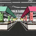 Supermarket Grocery Interior With Vegetable Fruit Chicken Sections And Product Shelves