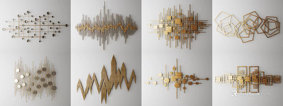 Modern Geometric Metal Wall Decor With Abstract Gold Sculptural Accents For Home Interior 3d model 