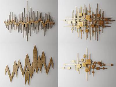 Modern Geometric Metal Wall Decor With Abstract Gold Sculptural Accents For Home Interior 3d model