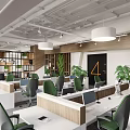 Bright Modern Open Public Office Space With Green Plants Workstations And Large Windows 3d model