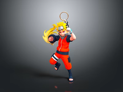 Anime Character Keychain Figure With Orange Outfit Yellow Hair And Headband 3d model