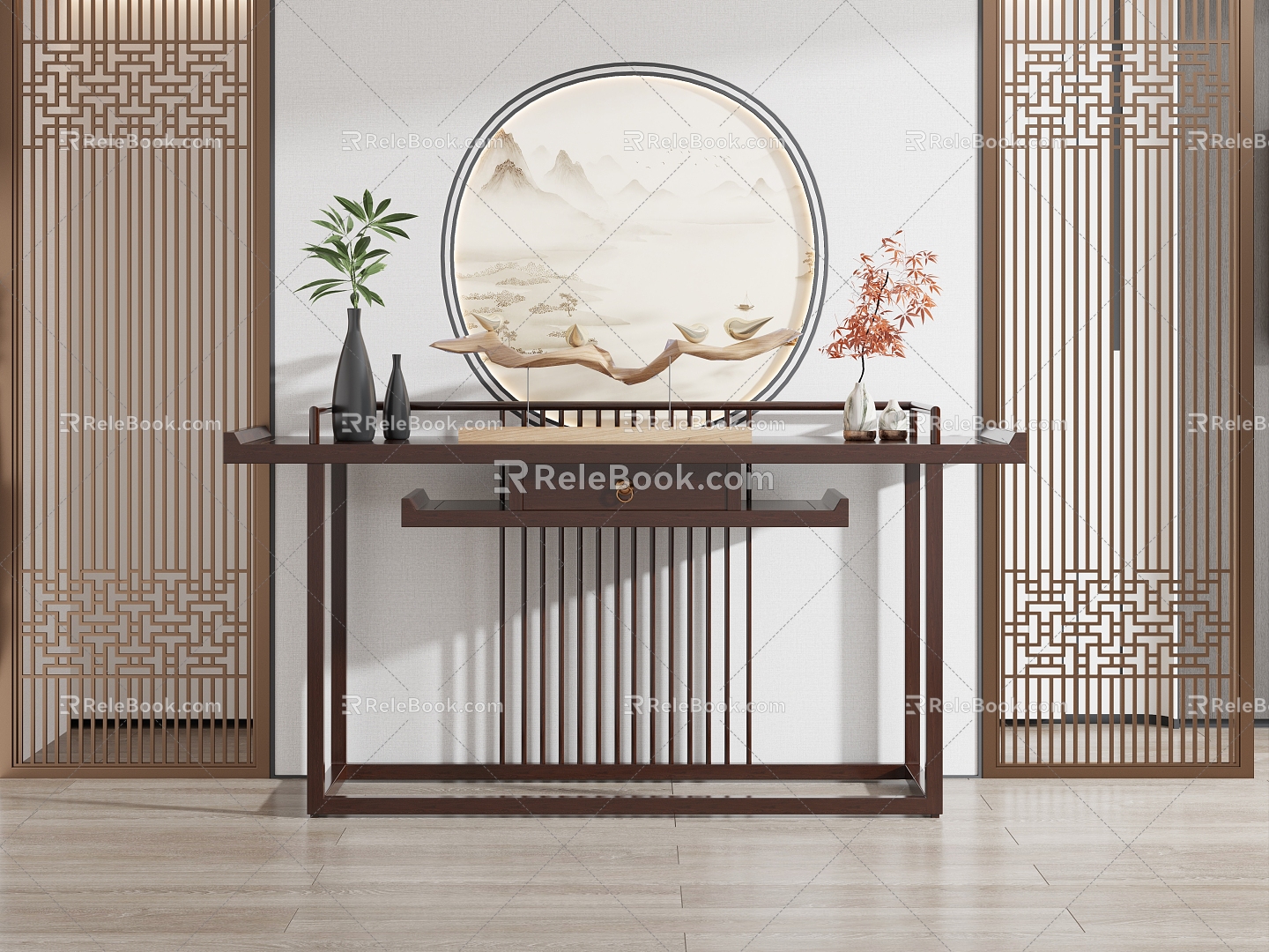 New Chinese Style Entrance Cabinet End View Desk 3d model