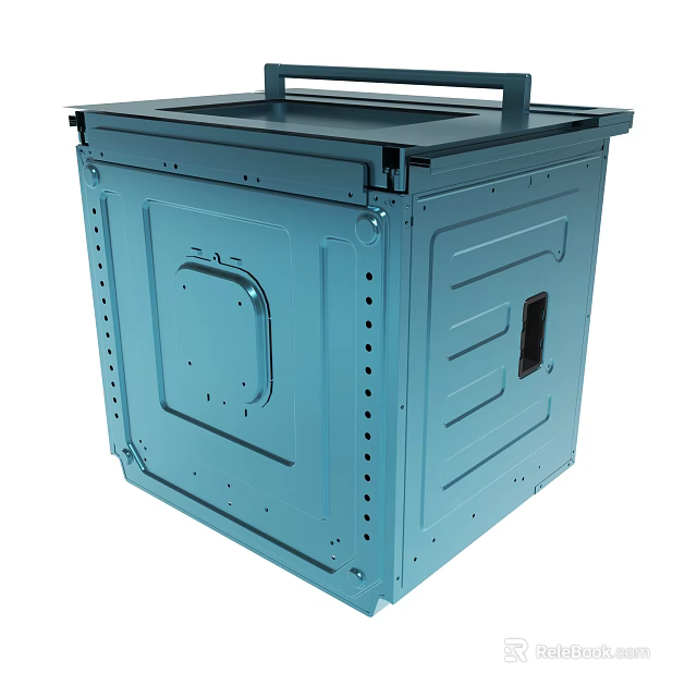 Blue Metal Equipment Enclosure With Ventilation Holes And Mounting Brackets 3d model 