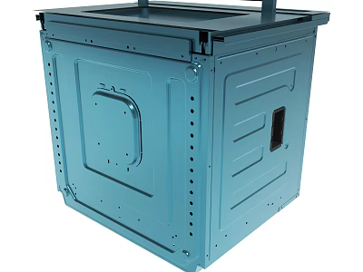 Blue Metal Equipment Enclosure With Ventilation Holes And Mounting Brackets 3d model