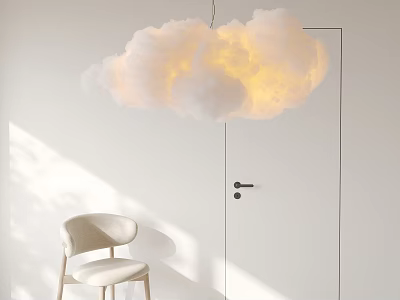 Minimalist Modern White Wardrobe Interior With Cloud Lamp And Chair 3d model