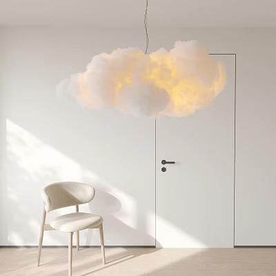 Minimalist Modern White Wardrobe Interior With Cloud Lamp And Chair 3d model