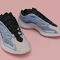White And Black Sports Shoes With Blue Accents Streamlined Design And Breathable Mesh