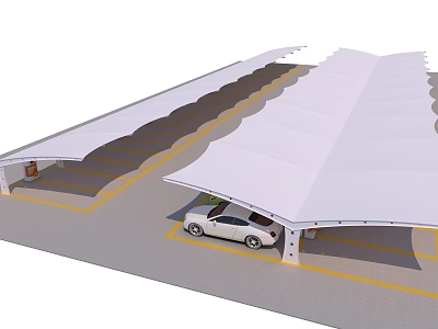 Modern Car Parking Canopy with Sturdy Structure Covering Multiple Vehicle Spaces Outdoors 3d model