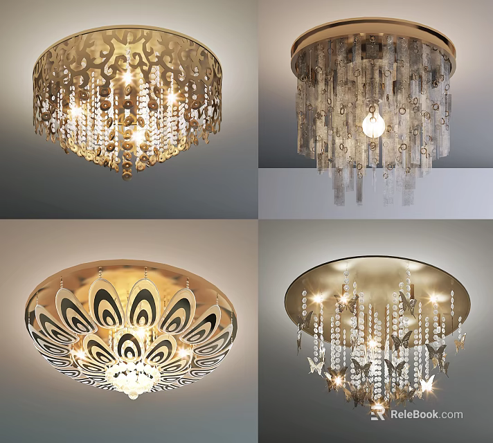 Elegant Ornate Crystal Ceiling Lights With Intricate Patterns And Hanging Elements 3d model 