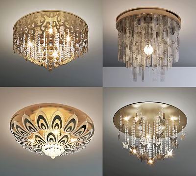 Elegant Ornate Crystal Ceiling Lights With Intricate Patterns And Hanging Elements 3d model