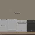 Poliform Modern Kitchen Appliances in White and Black Arranged Against Light Wall and Wooden Floor