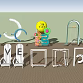 Outdoor Playground Facilities With LOVE Letters Swings Seats Sun Umbrellas And Ice Cream Shapes