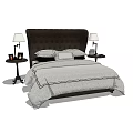Classic Double Bed With Tufted Dark Headboard And Bedside Table Lamps 3d model