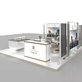 Modern Exhibition Booth Design With Glass Walls White Counter TV Screen And Furniture