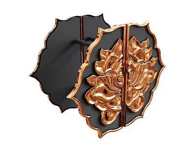 Luxurious Door Handle With Black Base And Intricate Gold Floral Carvings 3d model