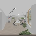 School Bright Activity Space With White Tables Chairs Colorful Balloons Green Plants Display Shelves